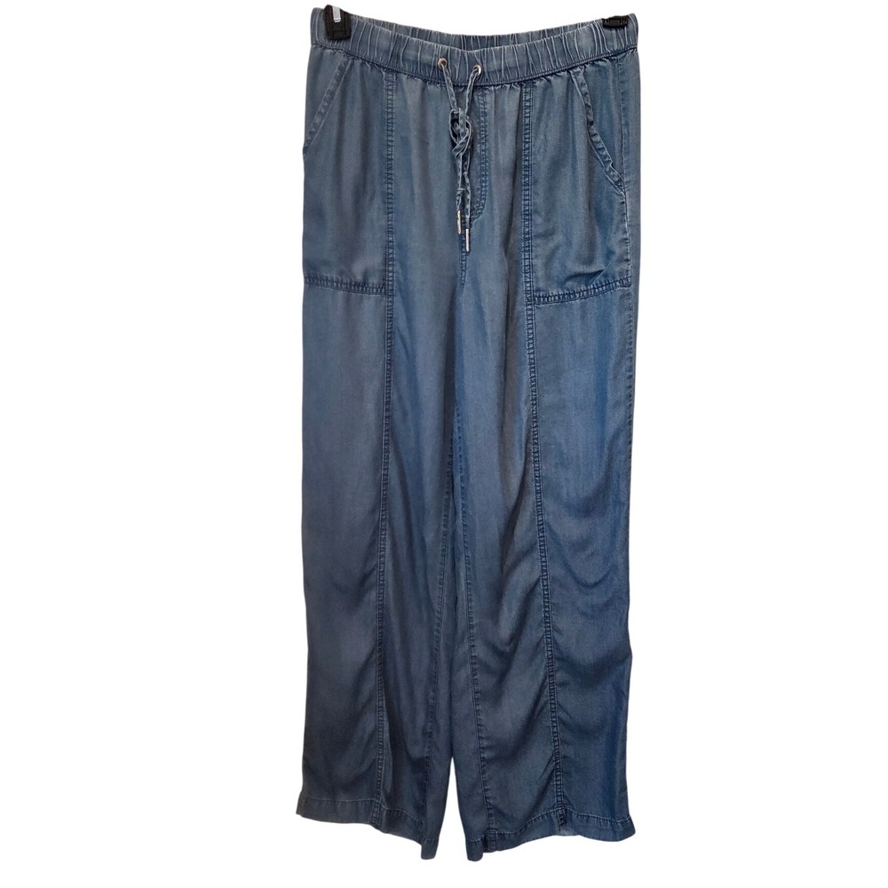 DKNY Jeans Womens Medium Blue Denim Drawstring Wide Leg Pants Trousers Lagenlook